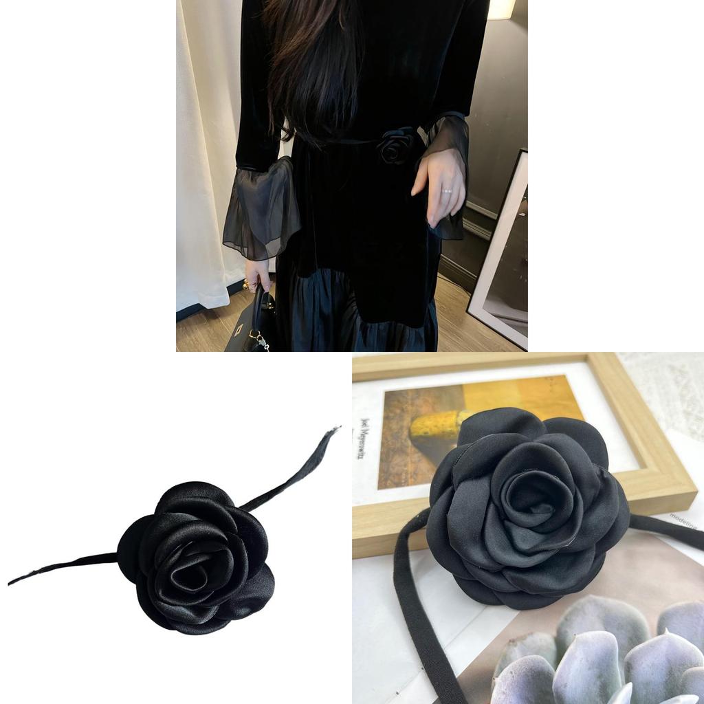 French Black Rose Waist Chain For Women With Metal Chain And Adjustable Strap For Elegant Dress Accessory