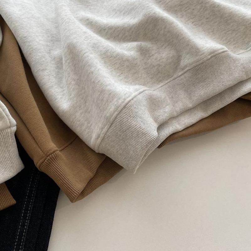 Women Long Sleeve Hooded V Neck Loose Pullovers Female Tops Solid Color Sweatshirts