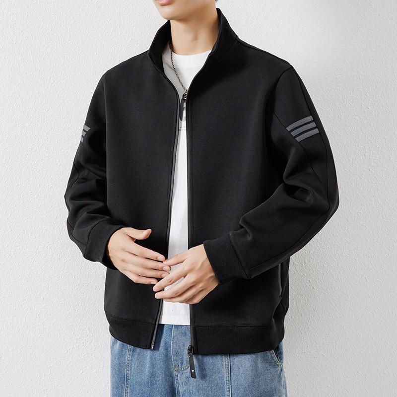 Mens Jacket Casual Windbreaker Youth Sports Cardigan Stand Collar Slim Fit Lightweight Outerwear