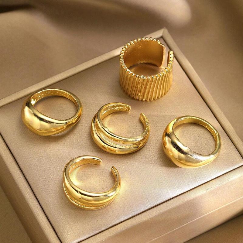 8pcs Set Minimalist Exaggerated Ripple Asymmetrical Rings For Women Gold Color Irregular Ring Set Party Daily Wear Jewelry Gifts