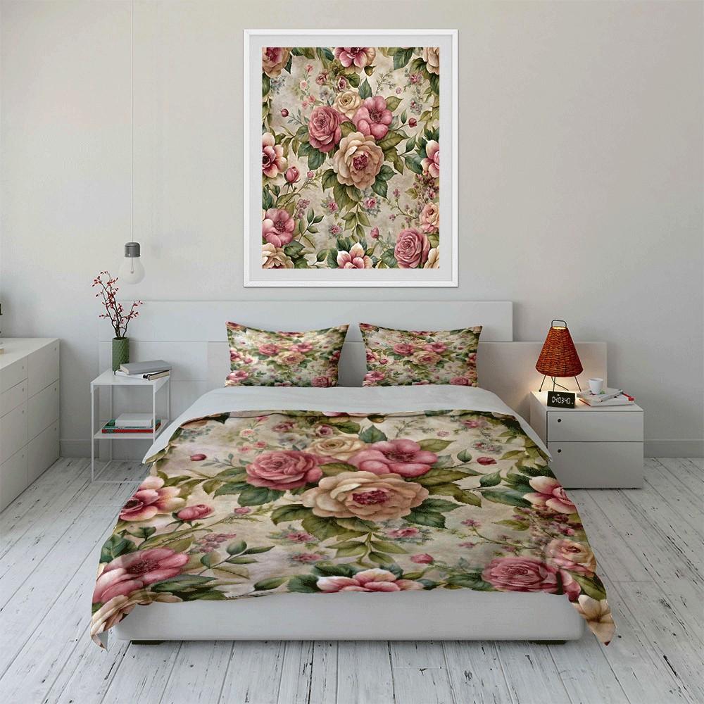 Elegant Floral Three-Piece Set For Decor Exquisite Three-Piece Bedding Set Gift For Kids And Adults