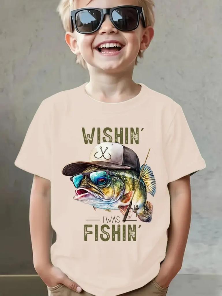 Fish Graphic T-Shirts for Children Short Sleeve Tee Fish Club Solid Casual T-Shirt Top Outdoor Fishing Clothing Children T-Shirt