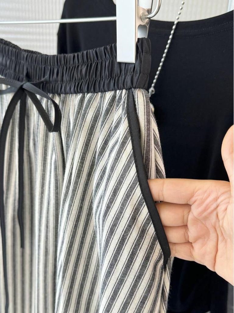Elegant Spring A-line Tulip Hem Skirt with Elastic Waist and Striped Design
