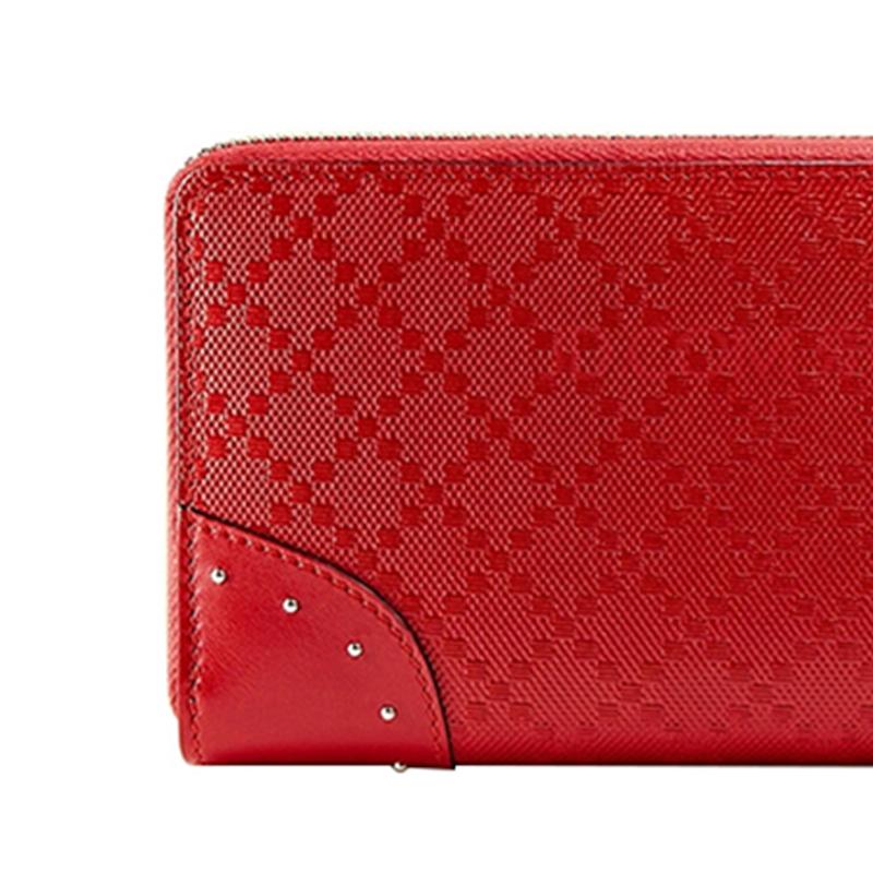 Gucci Geprägtes Logo Diamantmuster Langes Reißverschluss Leder Portemonnaie Geldbörse Regulär Damen Rot