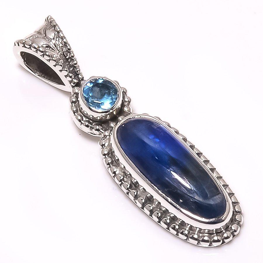 Natural Kyanite,Blue Topaz Gemstone 925 Solid Sterling Silver Pendant 1.26" Z7d87