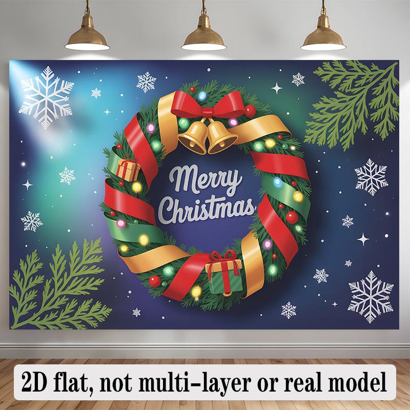 Christmas Wreath Wedding Themed Birthday Photo Backdrop, Polyester Banner for Home Room Wall Decor