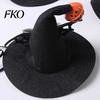 Halloween Pet Accessories Cat Wizard Hat, Bent Pointed Hat with Pumpkin Bell, Festive Costume Sequined Bow for Cats Small Dogs