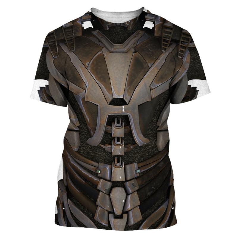 Men's T-shirt 3D Armor Fashion Short Sleeved Leisure Metal Round Neck Shirt