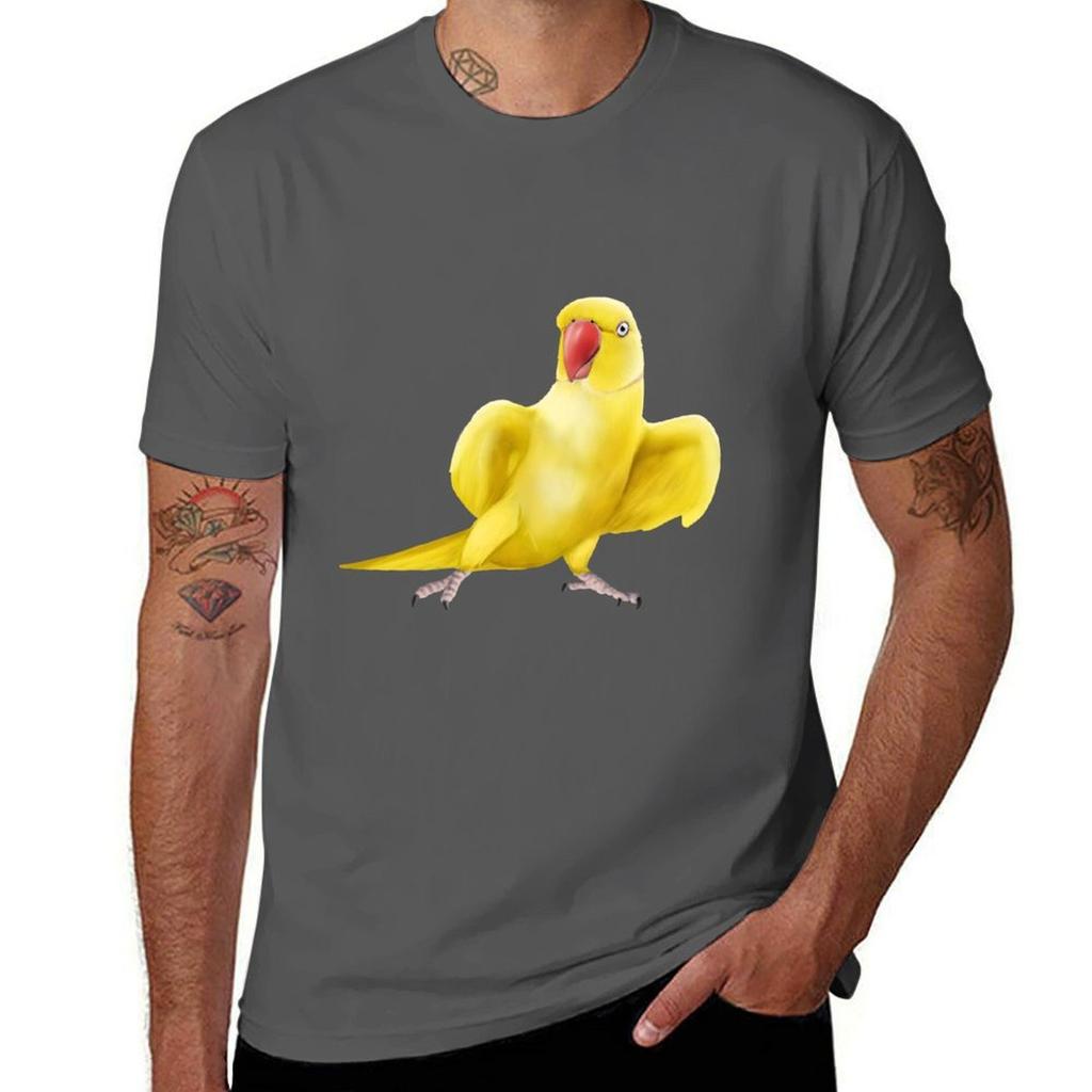 Yellow Indian Ringneck Parrot Tshirt Soft Stretch Short Sleeve Top