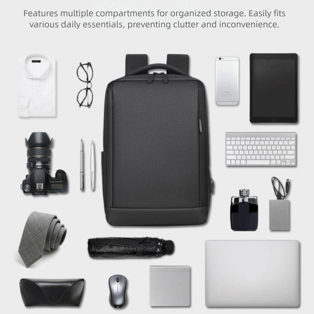 Ultra-thin Laptop Backpack with USB Charing Port High-capacity Business Men Bag Solid Color Waterproof Slim Back Pack