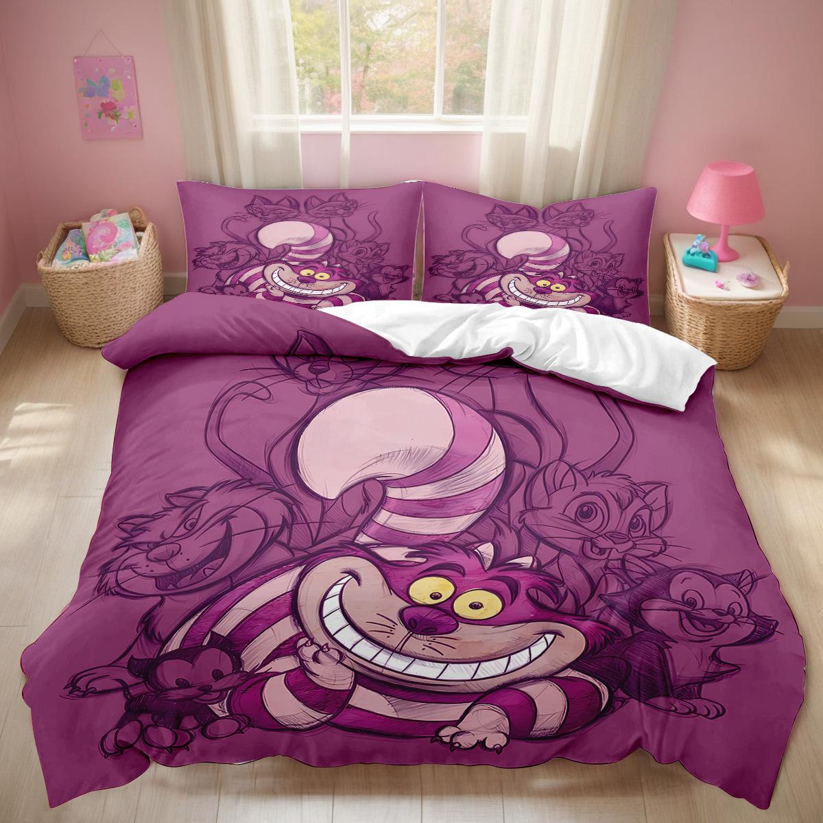 

S-Smiling C-Cheshire Cat Single Bedding Set, Anime Print Duvet Cover 3D Cartoon Pattern Comforter Cover Set Bedroom Decoration 135x200cm