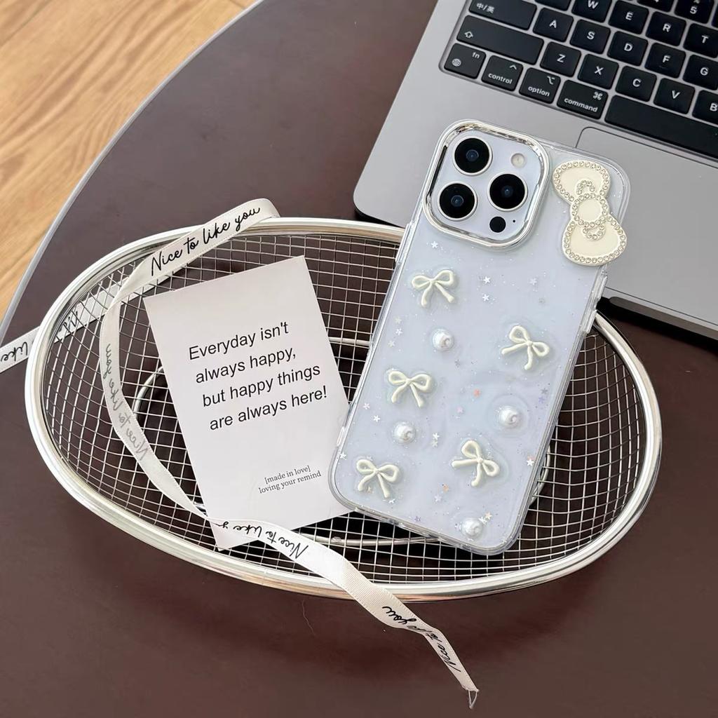 Pearl Bow Phone Case for IPhone17pro Glitter Powder for Apple 16 Transparent Women's Creative 15 Exquisite