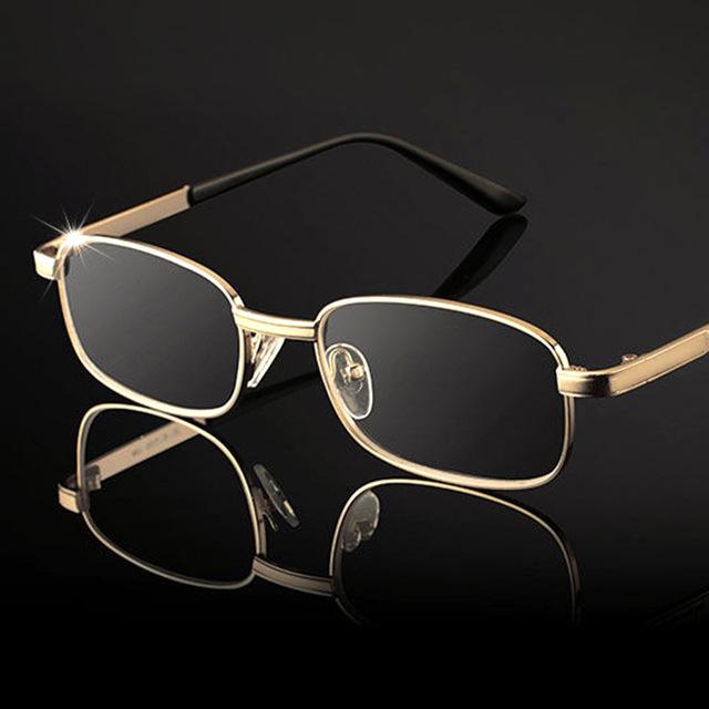 Anti-Scratch Reading Glasses Retro Square Presbyopic Eyewear With Glass Lenses Metal Hyperopia Eye Glasses Men's Glasses +3.5+4