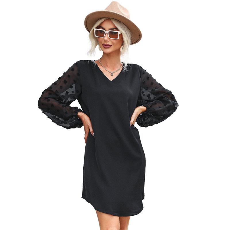 Temperament and Elegance Outer Wear Fashion Women's Black Long-sleeved Loose Dresses Fall