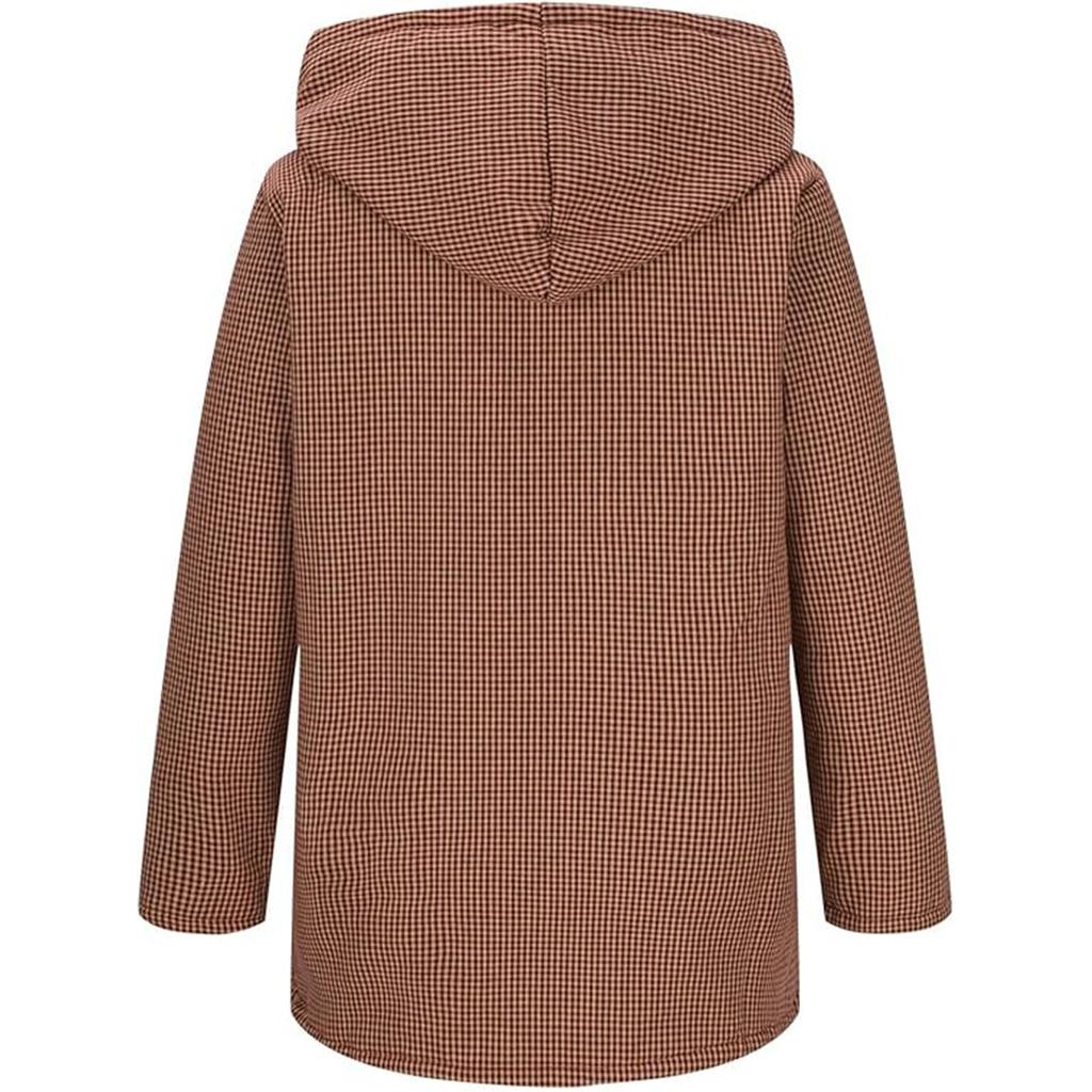 Women's Plaid Jacket Flannel Jacket Button Hooded Warm Coat