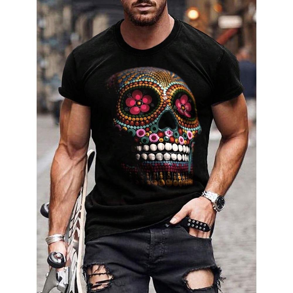 Summe Street Herren T-Shirt Totenkopf Print Herren T-Shirt Lässiges Kurzarm Oberteil Outdoor Sport Mode Herren Kinder Kinder T-Shirt Kleidung