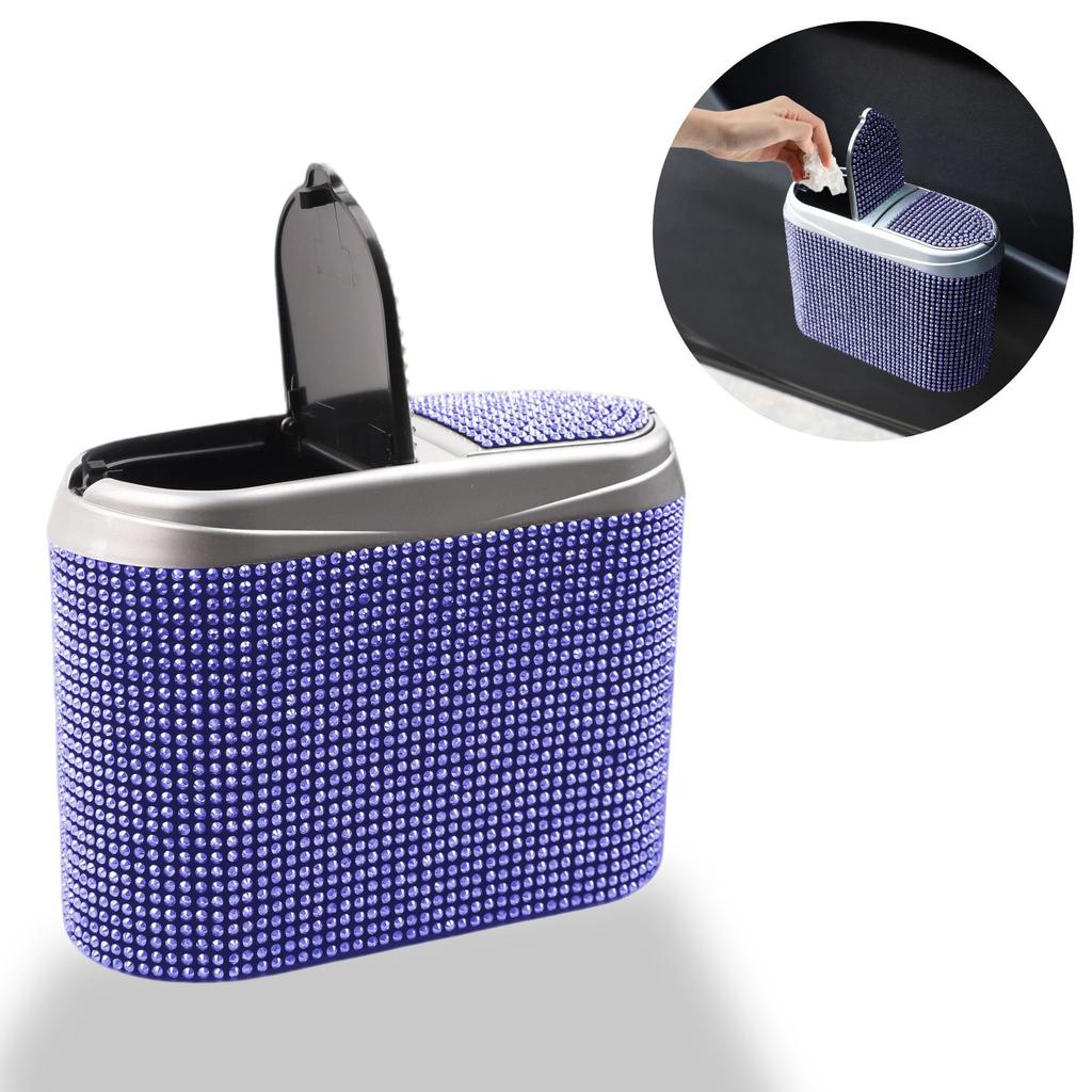 Bling Car Trash Can For Women Rhinestone Auto Door Garbage Bin Seat Back Hanging Storage Box Interior Accessories Organizer