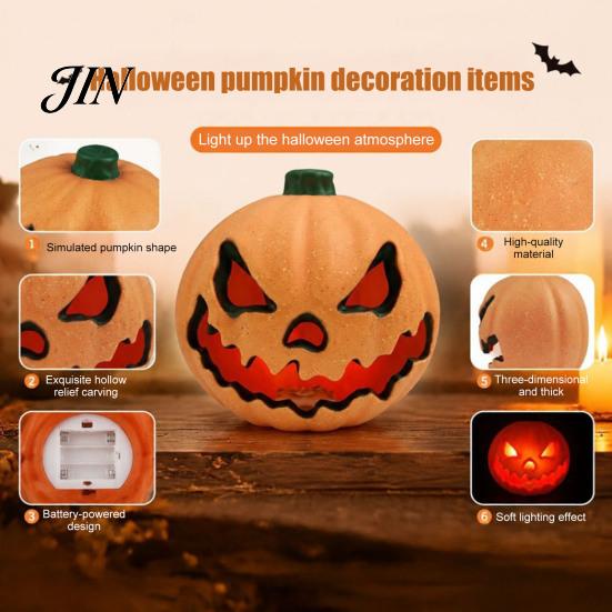 Pumpkin with Integrated LED Halloween Evil Lantern, Large Light Up Jack O Lantern Decor Battery-efficient Lamp for Party Scene, Spooky Outdoor Indoor