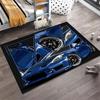 Blue Modified Sports Car Comic Split Panel Print Area Rug Non‑Slip Rectangular Floor Mat Car Fan Decor for Gaming Room Living Bedroom