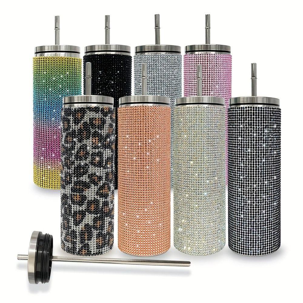 Bling Rhinestone Thermos Bottles Leopard Print Vacuum Flasks  Outdoor Activities