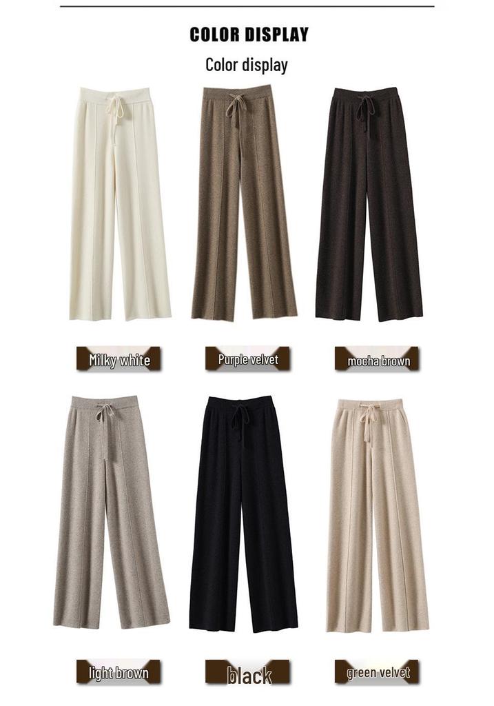 Women's High-Waist Wool Wide-Leg Pants - Autumn/Winter Floor-Length Knitted Casual Trousers
