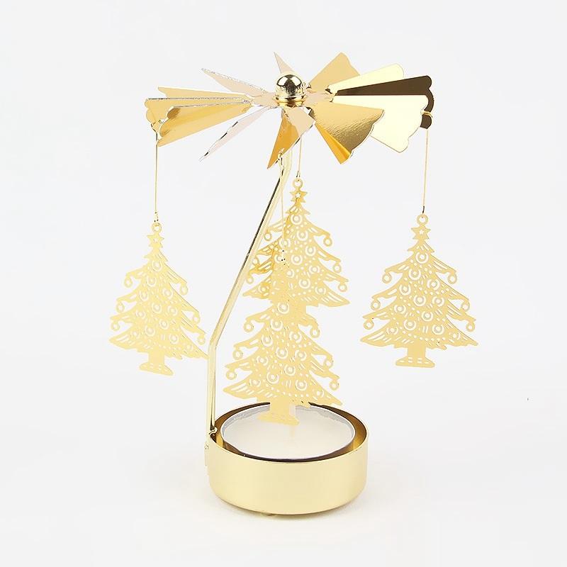 Gol2026 Christmas Tree Snowman Santa Birthday Angel Fairy Spinning Rotating Carousel Candle Holder Tealight Drop Shipping
