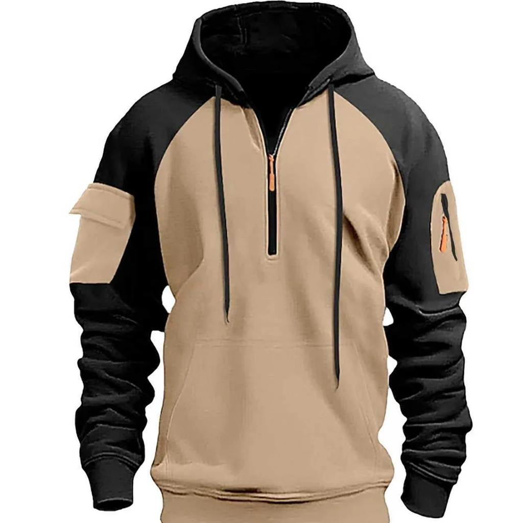 Autumn Winter Men's Hoodies Long Sleeve Sweatshirt Half Zipper Hooded Pullover Mens Casual Sweatshirts