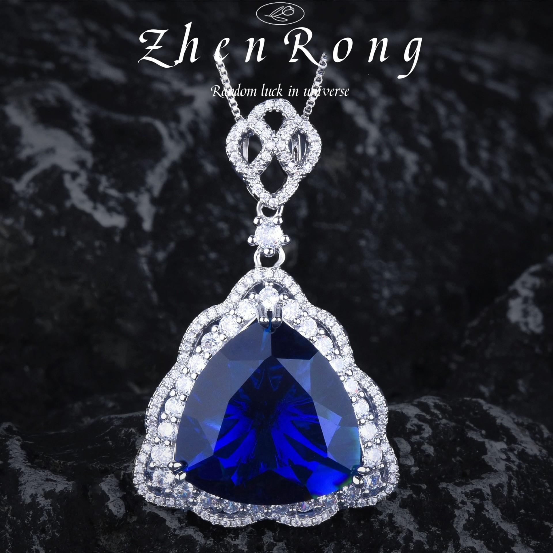 Luxury Ruby Pendant Necklace Royal Blue Ring Color Treasure Earrings Jewelry Fat Triangle Blue Diamond Set Women