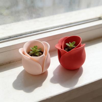 Vaso Stampato in 3D a Forma di Rosa Mini Vaso per Piante Succulente Erbe Piante Piccole Carino Piccolo Vaso per Cactus per Ufficio Casa Scrivania Davanzale Decorazione Giardino