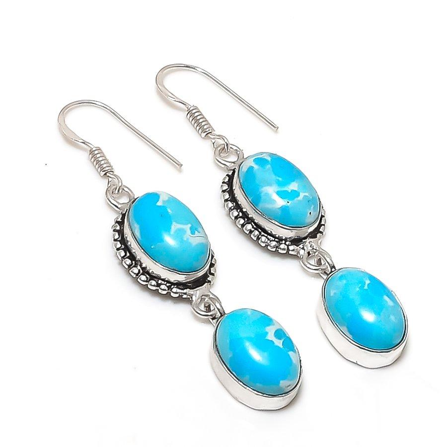 Natural Larimar Gemstone Handmade 925 Sterling Silver Jewelry Earring 2.29  AE-11953