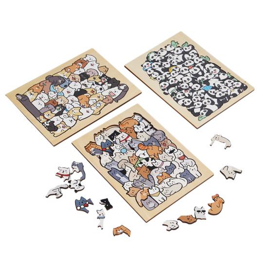 45660 Sets Wooden Cat Puzzle Board with Frame 3D Irregular Kitten Dog Panda House