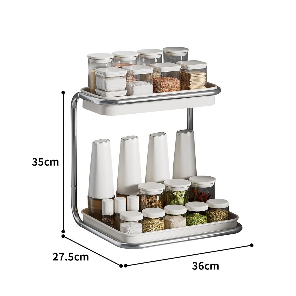 Metal 2-Tier Tabletop Spice Rack, Tabletop Kitchen Storage, Spice Rack with Anti-Drop Design, Easy to Clean, Suitable for Bathroom and Cosmetic Storag