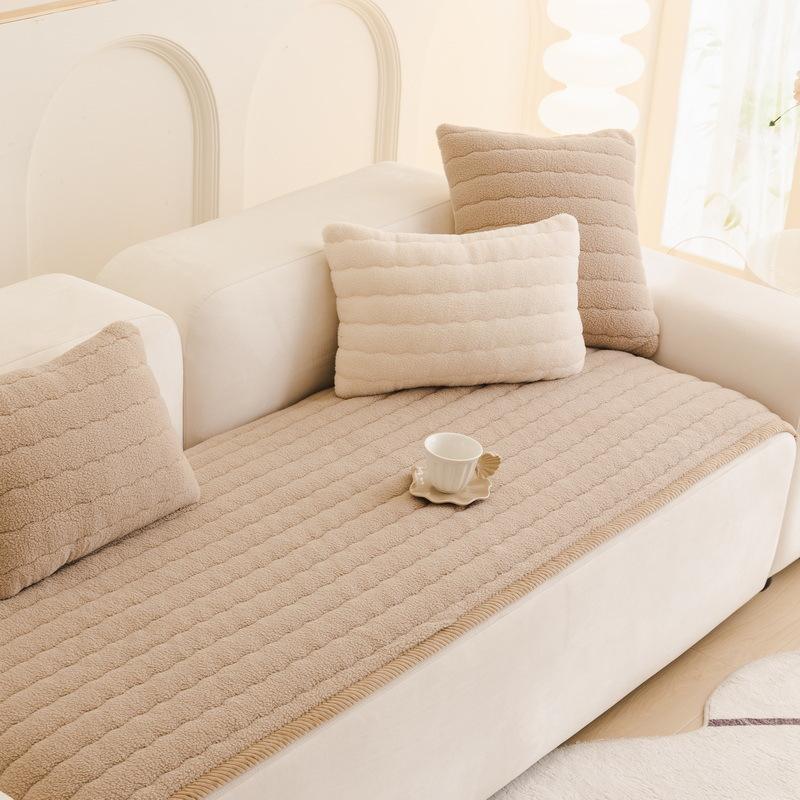 Leather Sofa Cushion Autumn And Winter  New Straight Row One-Piece Seat Cushion Winter Thickened Plush Sofa Cover Cover Cloth