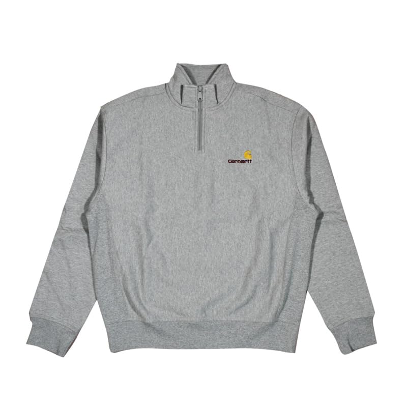 Carhartt WIP Half Zip American Script Gray Sweatshirt, Heather, I027014V6XX, Men's (L) [Used]
