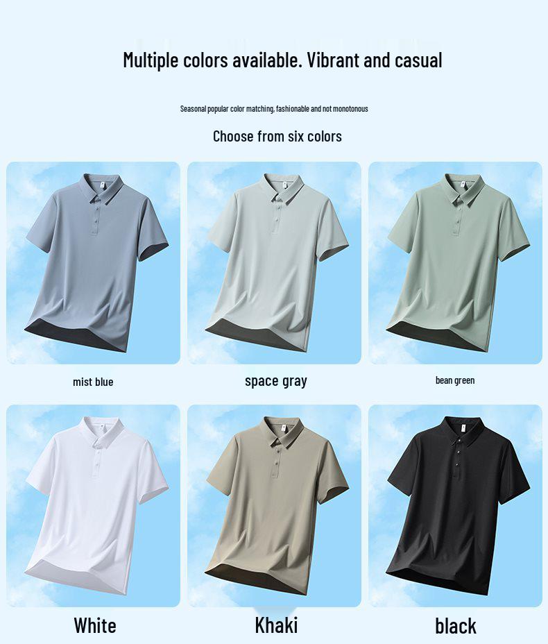 Plus Size Men's Quick-Dry Ice Silk Polo Shirt - Anti-Wrinkle, Short Sleeve, Summer Lapel Style, Loose Fit.