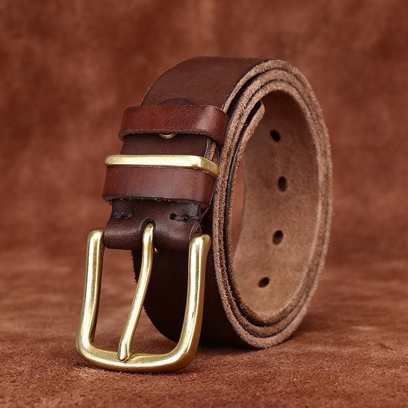 Men'S Retro Washed Old Vegetable Tanned First Layer Pure Cowhide Belt Leather Pin Buckle Casual Jeans Belt Men'S