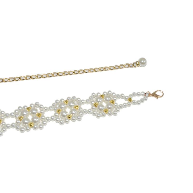 Meier Thin Belt, Waistband, Casual Glass Pearl Flower Woven Chain, Skirt Waist Chain