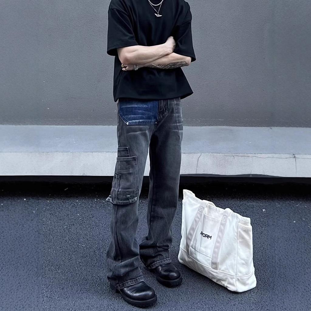 Hong Kong trendy men spring and autumn new personalized letter jeans hip hop ins trendy high street trendy ruffian handsome trousers