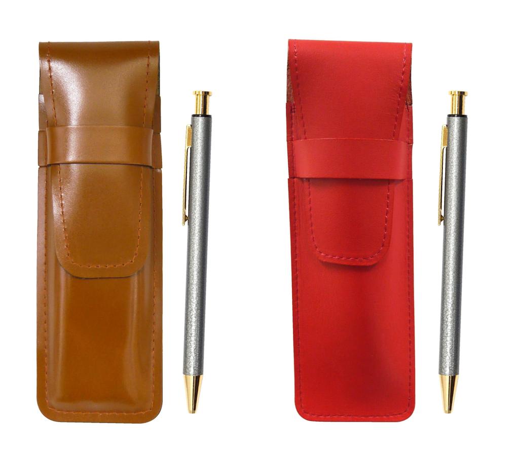 Slim Cowhide Pencil Case Red Brown Set NQ26 All Metal Lizard Paint Knock Type Ballpoint Pen Gray ASCR-NQ26B-H