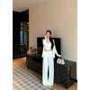 Kumikumi Pure Desire Style White Long Sleeve Cardigan Inner Wear Cami Women Autumn Slimming Wide Leg Pants Three-Piece Suit