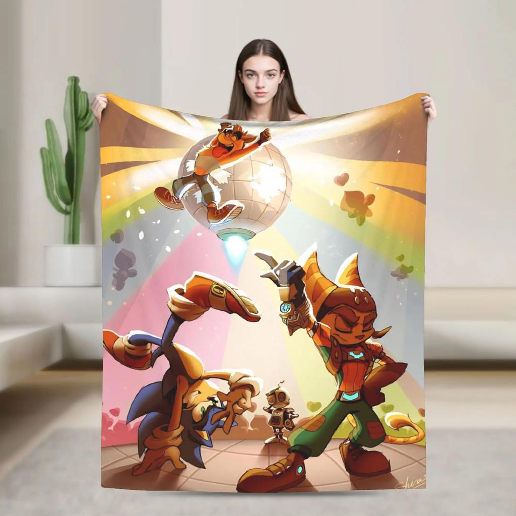Soft Flannel Airplane Themed Throw Blanket for Girls Boys  Perfect for Travel Sofa Bed Cover Bedspread Ratchet and Clank Design