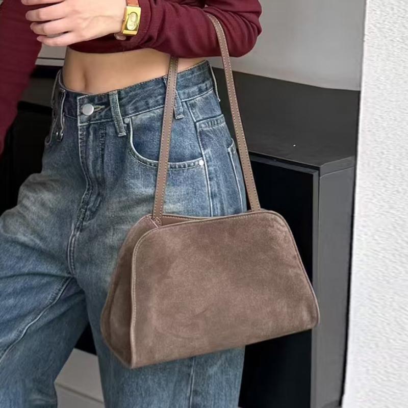 Vintage Genuine Leather Handbag Purse For Women Suede Shoulder Bag Crossbody Bags Female Luxury Designer Clutch Ladies Hobo Bag