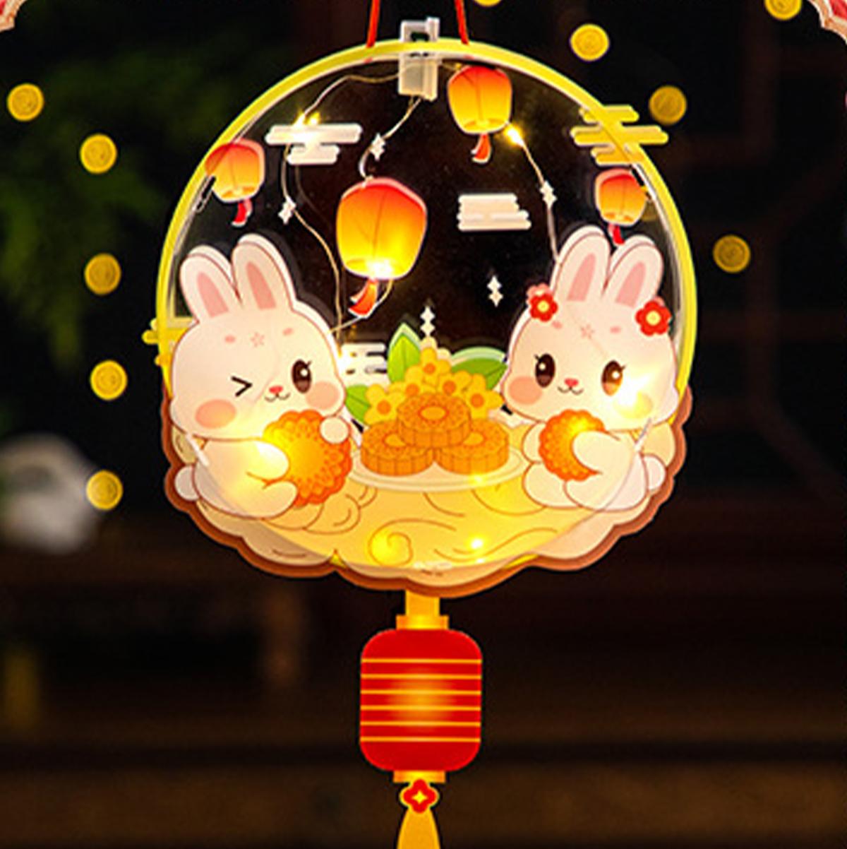 

Children S Handmade Rabbit Lantern Festival Glowing Decoration Lotus Pvc Led Chinese Vintage New Luminous Year Lanterns Material
