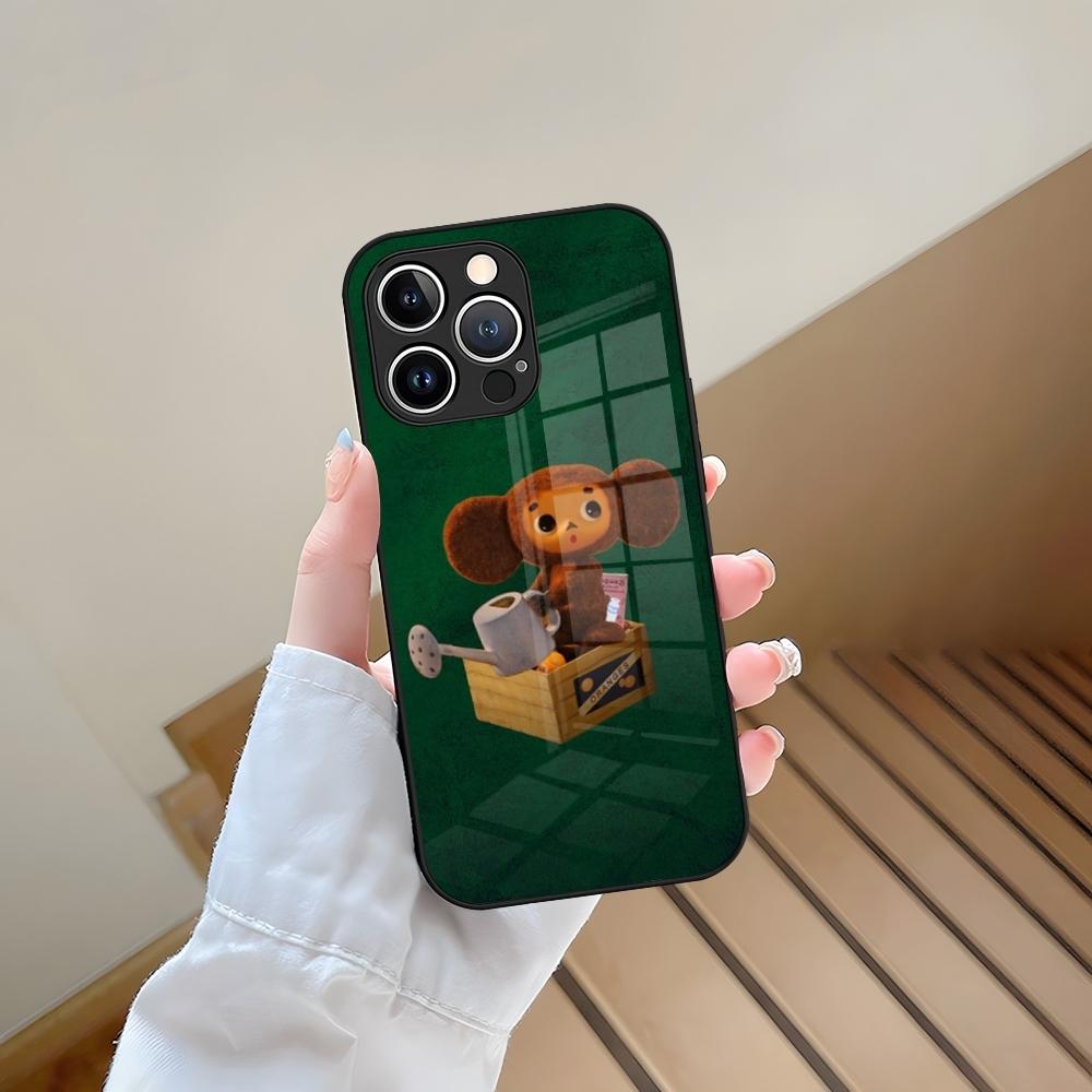

Чебурашка Чехол для телефона Закаленное стекло Для IPhone 13 17 15 16 14 12 11 Pro Max Plus Mini XR XS SE2020 Coque iPhone 15