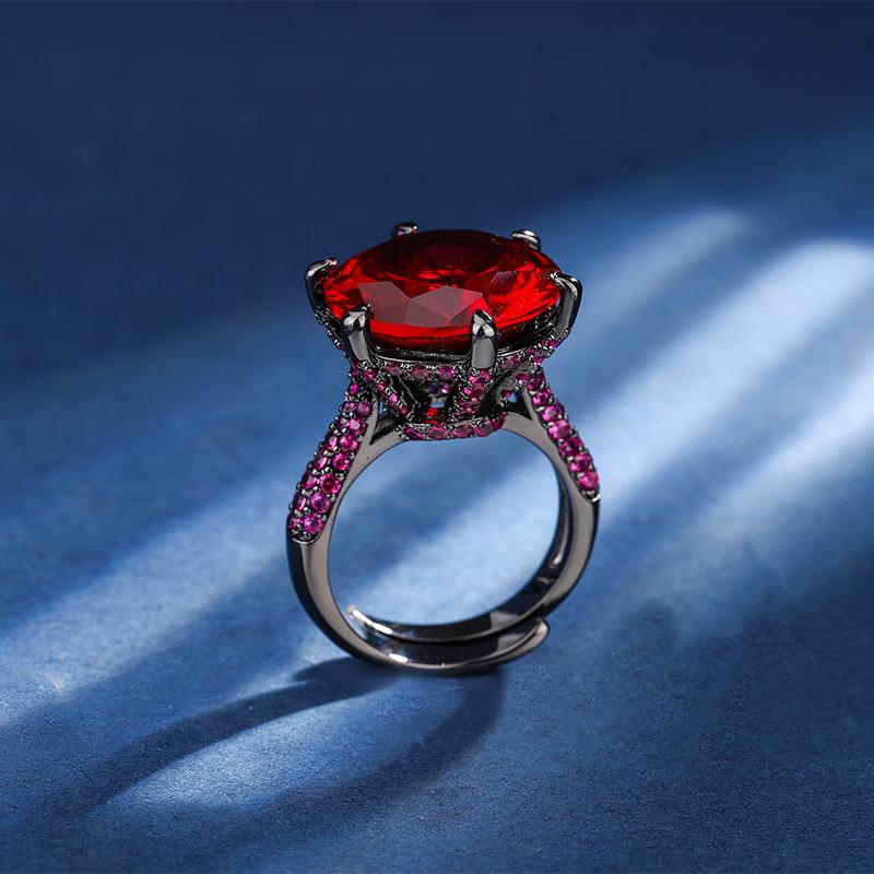 Jewelry Copper Bottom Gold-Plated Simulation Corundum Round Black Gold Personalized Ring Female 16Mm
