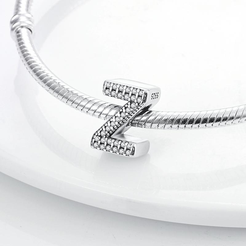 Original A-Z Alphabet Charms Bead 925 Silver 26 Letters CZ Zircon Heart Love Charm Fit Bracelet Bangle Jewelry Making