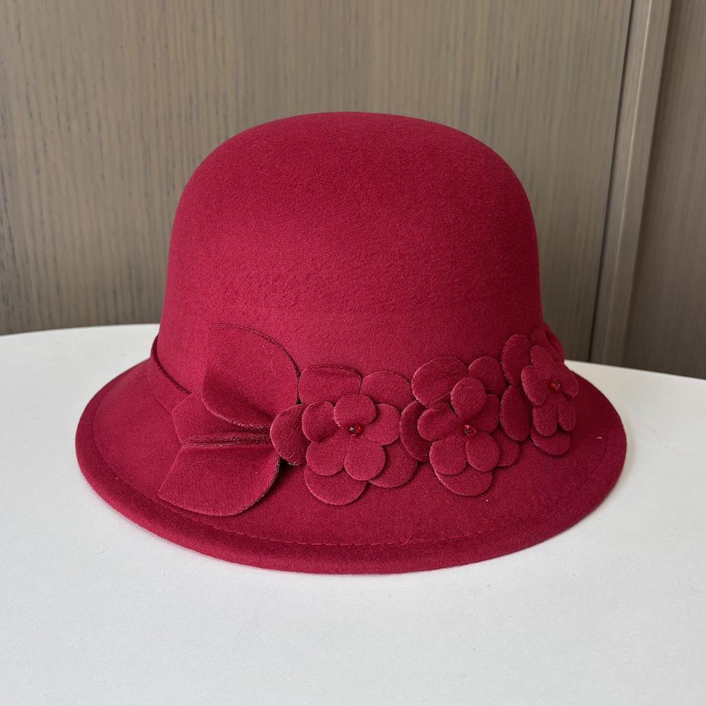 Autumn And Winter New Woolen Hat Female Elegance Flower Temperament Small Edge Top Hat Outdoor Travel Versatile Thermal Basin Hat