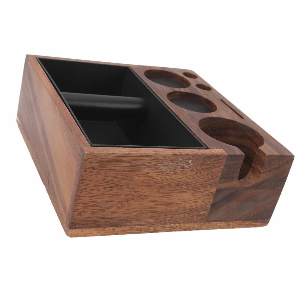 Coffee Knock Box Multifunctional One Piece Design Shock Absorbent Portafilter Holder Wooden Coffee