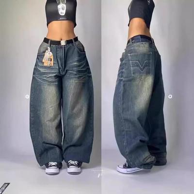 Jeans a Vita Alta Gamba Larga Y2K Hip-Hop Retro da Donna 2024