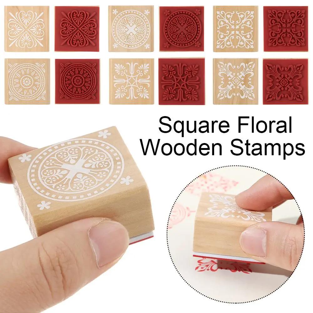 New Vintage Stamping Scrapbooking Square Floral Stamps Rubber Wooden
